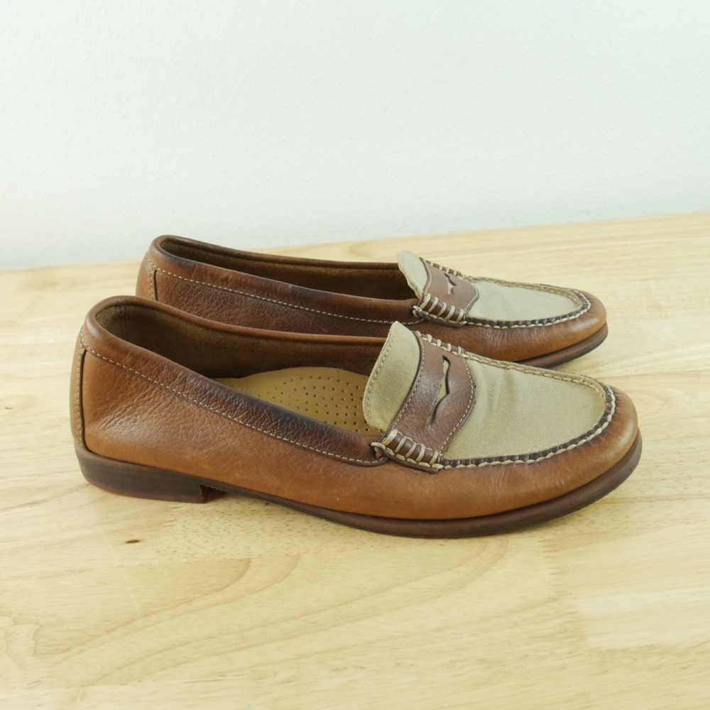 G.H. Bass Weejuns Wayfarer III Brown Leather Canvas Penny Loafers Womens 9.5 M